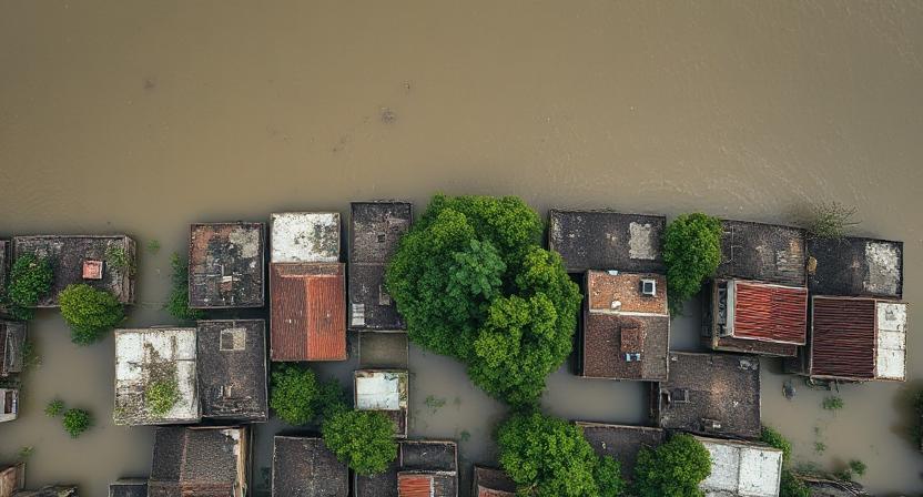 Flooded village from above